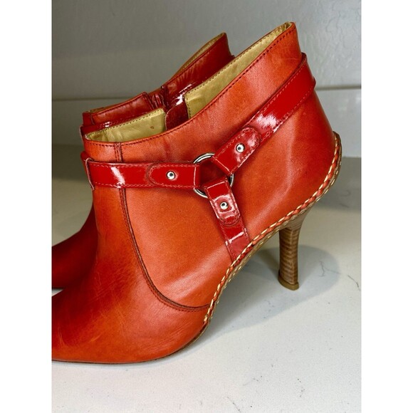 Charlie 1 Horse Red Leather Pointed Toe Ankle Boots 9B US 40 EU Brazil Heels - Picture 2 of 9